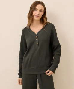 Women Pact Organic Thermal Waffle Henley Pullover