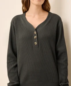 Women Pact Organic Thermal Waffle Henley Pullover