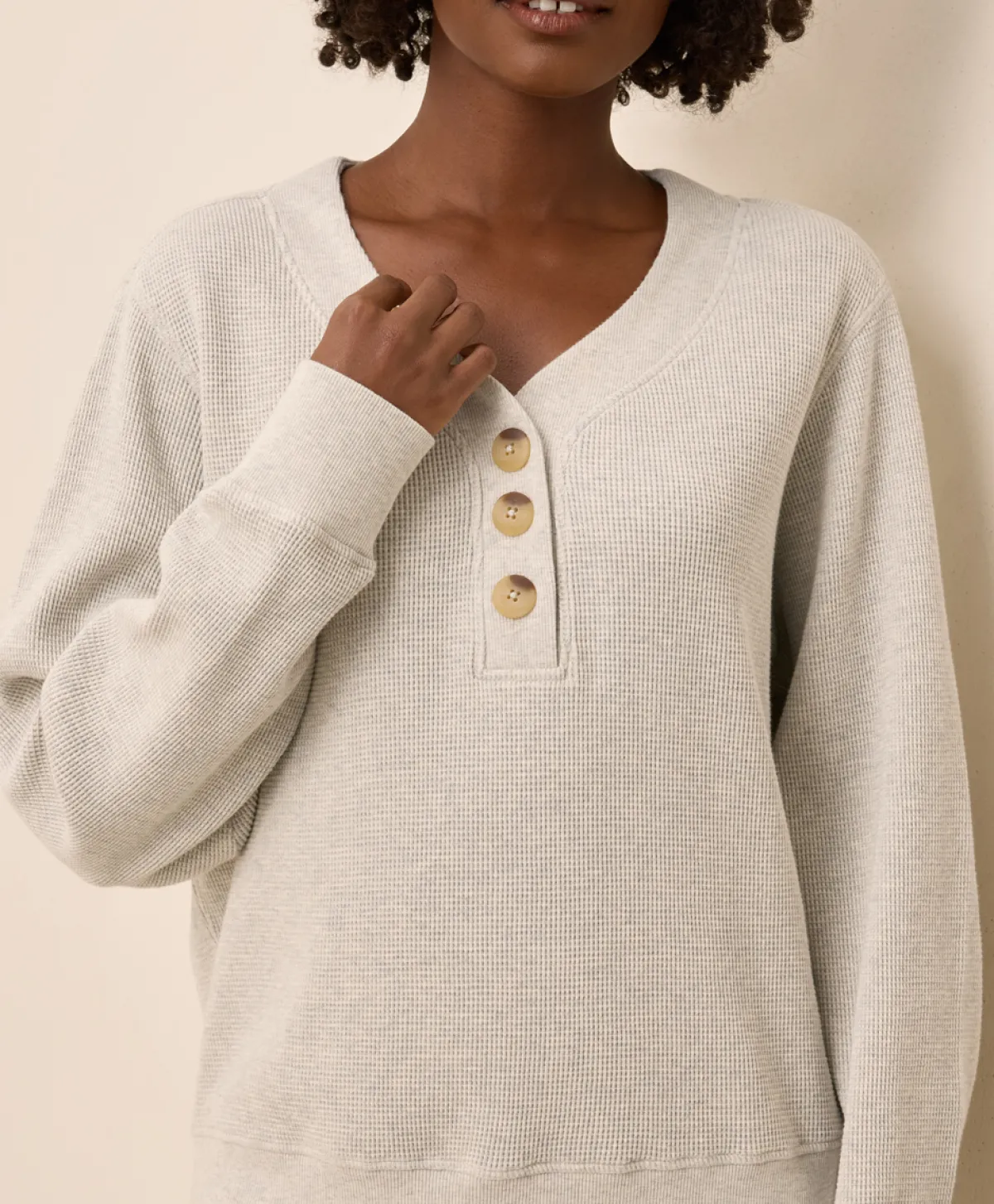 Women Pact Organic Thermal Waffle Henley Pullover