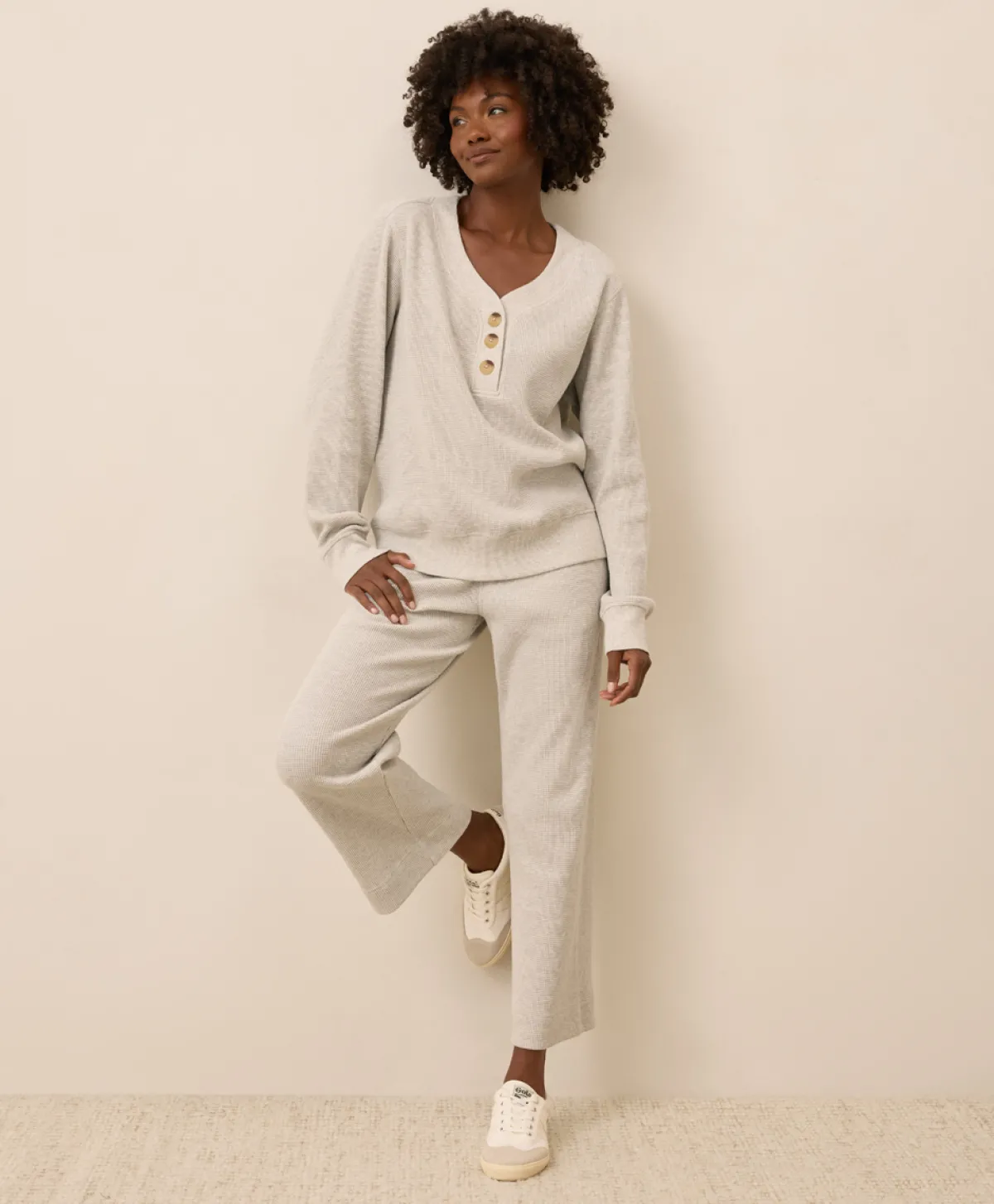 Women Pact Organic Thermal Waffle Henley Pullover