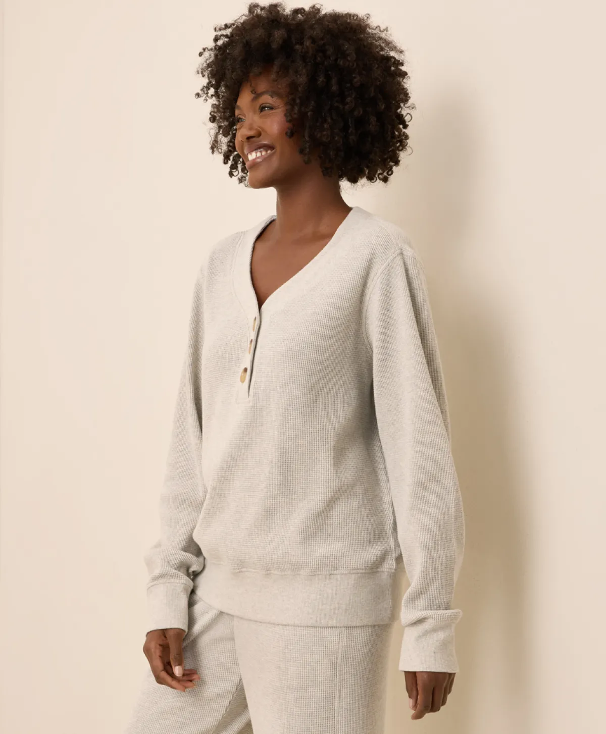 Women Pact Organic Thermal Waffle Henley Pullover