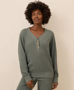 Women Pact Organic Thermal Waffle Henley Pullover