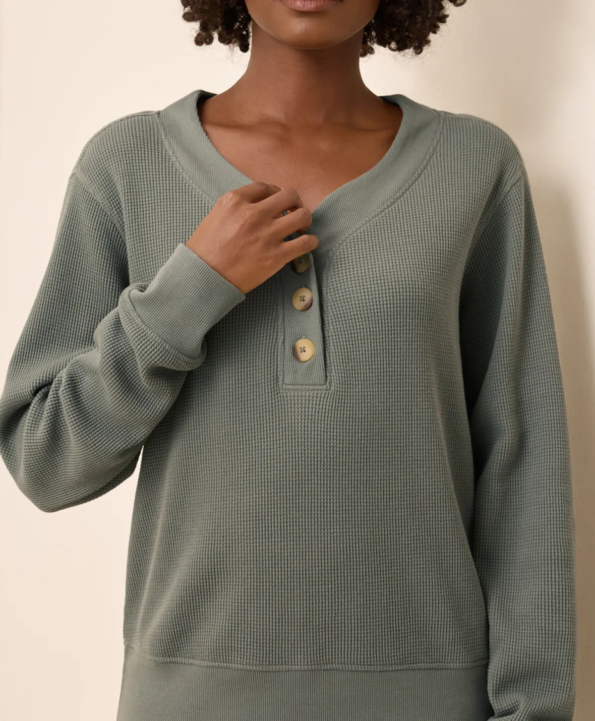 Women Pact Organic Thermal Waffle Henley Pullover